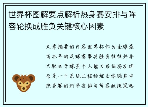 世界杯图解要点解析热身赛安排与阵容轮换成胜负关键核心因素